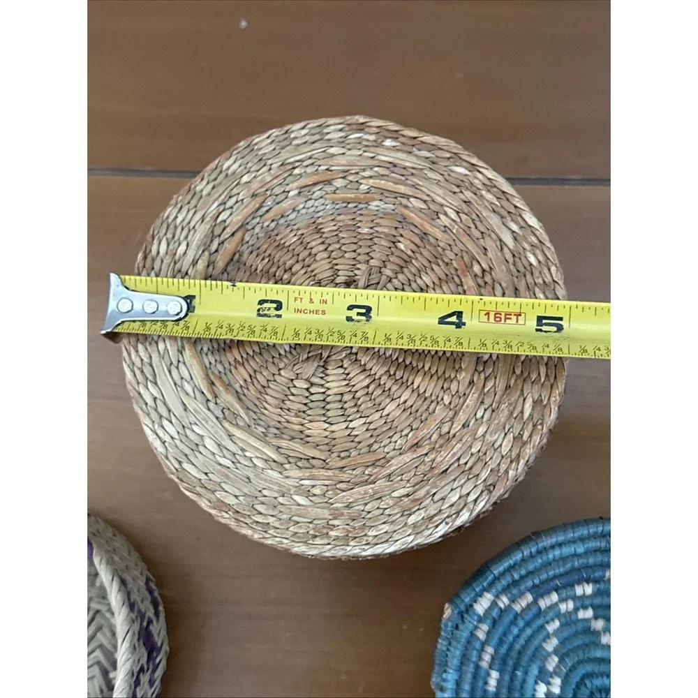 Lot Of Three Vintage Mini Baskets Pine needle, Round Lidded, SW Wedding Style NM